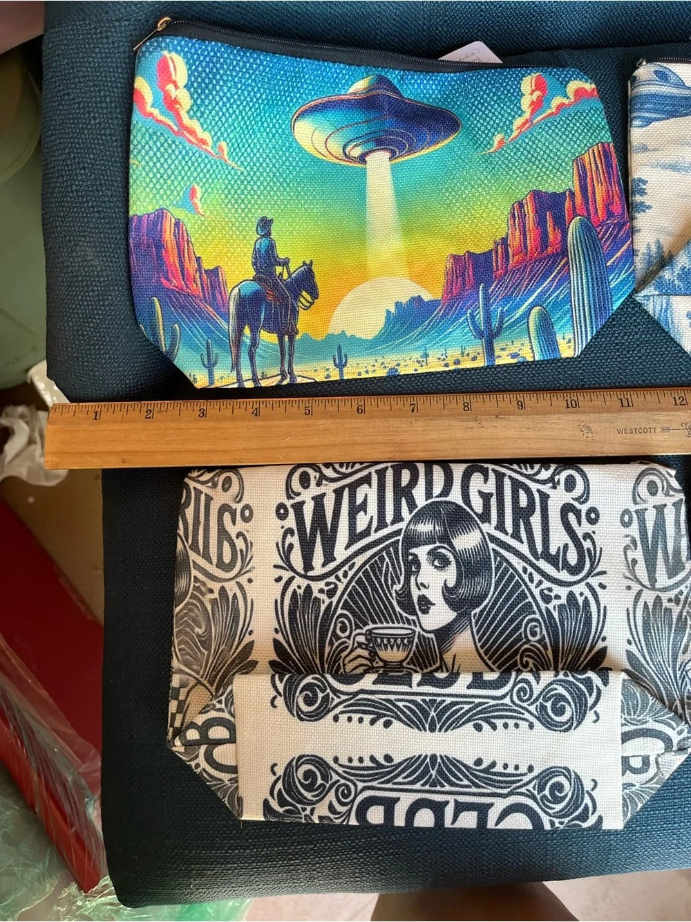 Cosmic UFO Print Zipper Pouch - Blue Multicolor $5 Each Pick 1